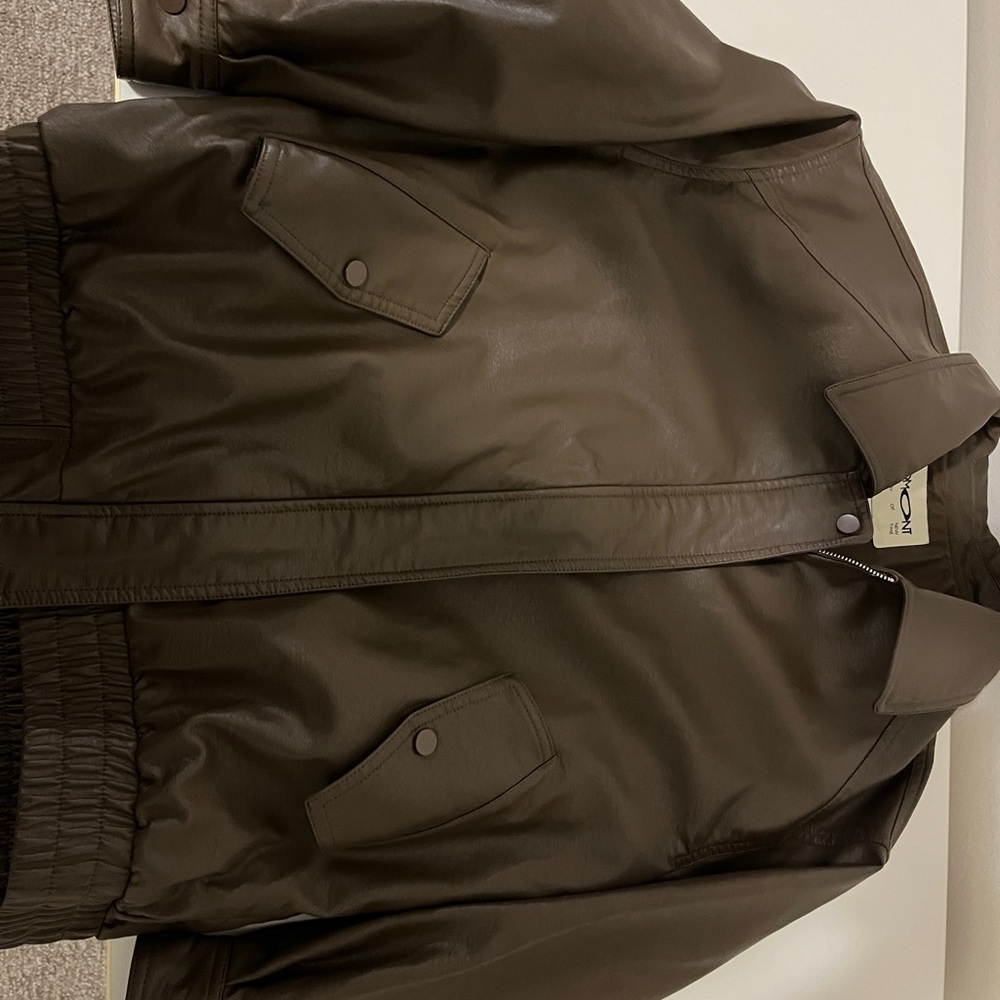 Brown Leather Bomber Jacket